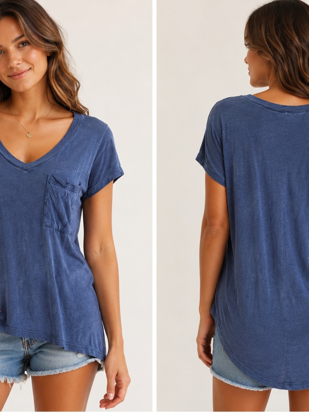 Cable & Gauge Studio Blue V-Neck Pocket Tee – Size Medium